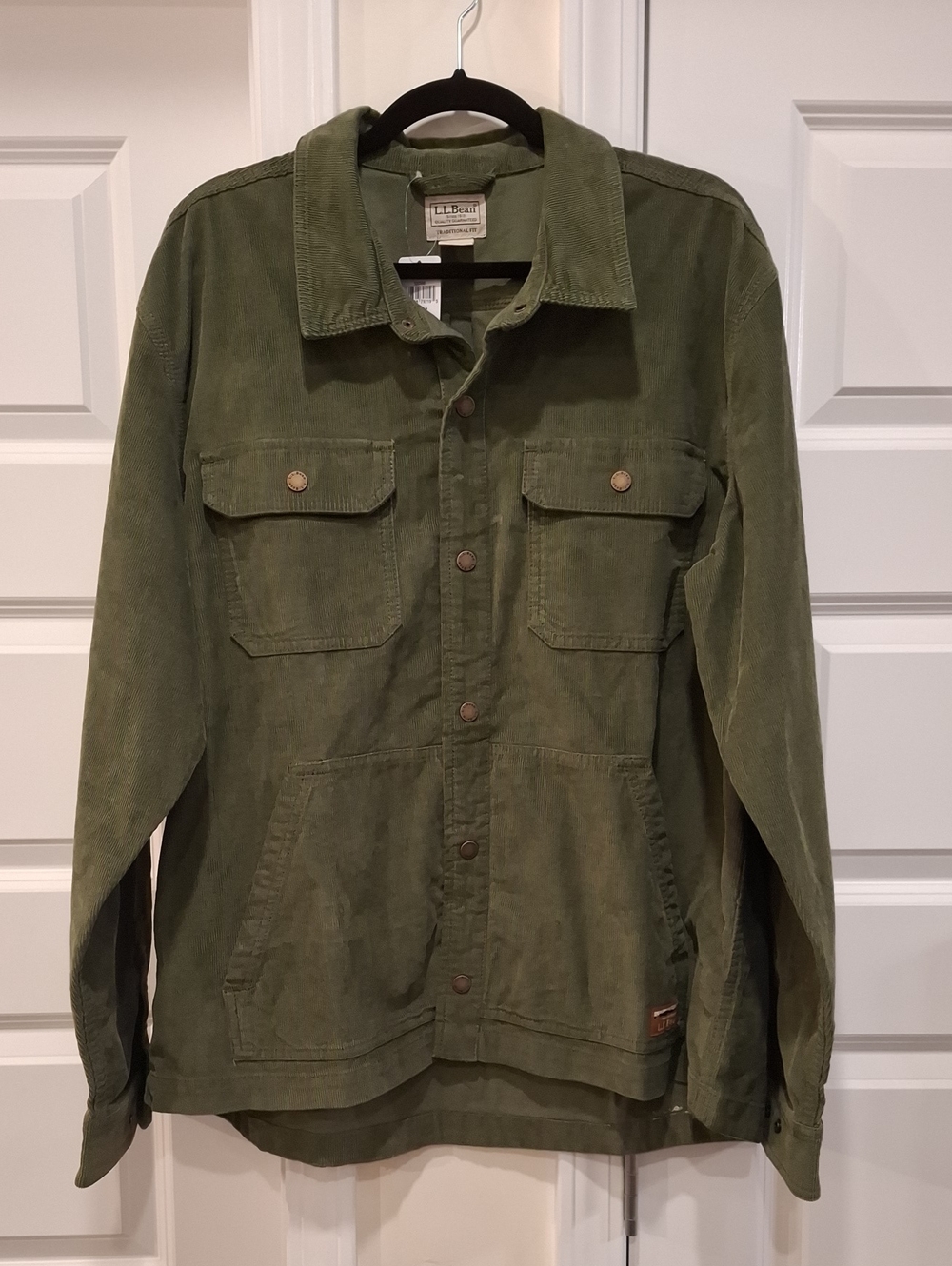 New L.L. Bean Beanbuilt Corduroy Shirt Jacket Deep Olive Mens Size Large Regular